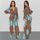 Digital Printing Long Sleeve V-Neck Chiffon Jumpsuits JLY-19236