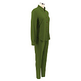 Solid Long Sleeves Button Shirt Skinny Pants Set HANI-051