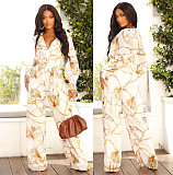 Digital Printing Long Sleeve V-Neck Chiffon Jumpsuits JLY-19236