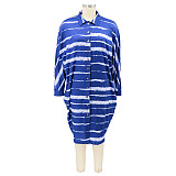 Plus Size Print Long Sleeve Loose Button Shirt Dress HANI-006