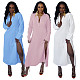 Long Sleeve Lapel Neck Solid Split Hem Shirt Dress HANI-052