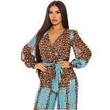Digital Printing Long Sleeve V-Neck Chiffon Jumpsuits JLY-19236
