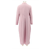 Long Sleeve Lapel Neck Solid Split Hem Shirt Dress HANI-052