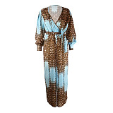 Digital Printing Long Sleeve V-Neck Chiffon Jumpsuits JLY-19236