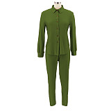 Solid Long Sleeves Button Shirt Skinny Pants Set HANI-051