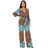 Digital Printing Long Sleeve V-Neck Chiffon Jumpsuits JLY-19236