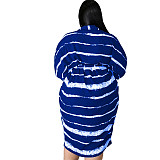 Plus Size Print Long Sleeve Loose Button Shirt Dress HANI-006
