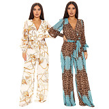 Digital Printing Long Sleeve V-Neck Chiffon Jumpsuits JLY-19236