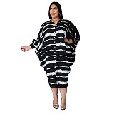 Plus Size Print Long Sleeve Loose Button Shirt Dress HANI-006