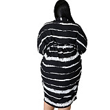 Plus Size Print Long Sleeve Loose Button Shirt Dress HANI-006