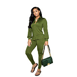 Solid Long Sleeves Button Shirt Skinny Pants Set HANI-051