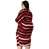 Plus Size Print Long Sleeve Loose Button Shirt Dress HANI-006