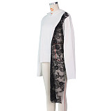 Long Sleeve Loose Pullover Lace Patchwork Hoodies ZS-0415