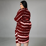 Plus Size Print Long Sleeve Loose Button Shirt Dress HANI-006