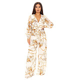 Digital Printing Long Sleeve V-Neck Chiffon Jumpsuits JLY-19236