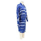 Plus Size Print Long Sleeve Loose Button Shirt Dress HANI-006