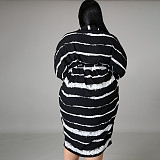 Plus Size Print Long Sleeve Loose Button Shirt Dress HANI-006