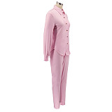 Solid Long Sleeves Button Shirt Skinny Pants Set HANI-051