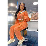 Solid Long Sleeve Hoodies Crop Top Sweatpants Set DY-6677