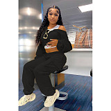 Solid Long Sleeve Hoodies Crop Top Sweatpants Set DY-6677