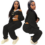 Solid Long Sleeve Hoodies Crop Top Sweatpants Set DY-6677