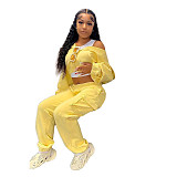 Solid Long Sleeve Hoodies Crop Top Sweatpants Set DY-6677