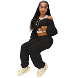 Solid Long Sleeve Hoodies Crop Top Sweatpants Set DY-6677