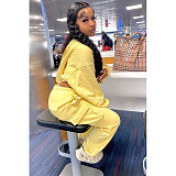Solid Long Sleeve Hoodies Crop Top Sweatpants Set DY-6677