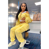 Solid Long Sleeve Hoodies Crop Top Sweatpants Set DY-6677