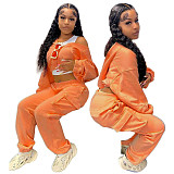 Solid Long Sleeve Hoodies Crop Top Sweatpants Set DY-6677