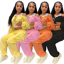 Solid Long Sleeve Hoodies Crop Top Sweatpants Set DY-6677 Solid Long Sleeve Hoodies Crop Top Sweatpants Set DY-6677