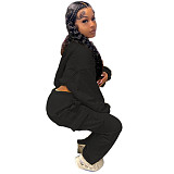 Solid Long Sleeve Hoodies Crop Top Sweatpants Set DY-6677
