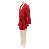 Vintage Solid Color Blazer Long Sleeve Irregular Mini Dress HANI-047