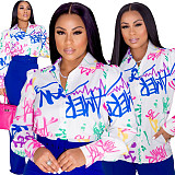 Graffiti Print Button Up Long Sleeve Shirt ZAND-31161