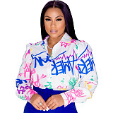 Graffiti Print Button Up Long Sleeve Shirt ZAND-31161