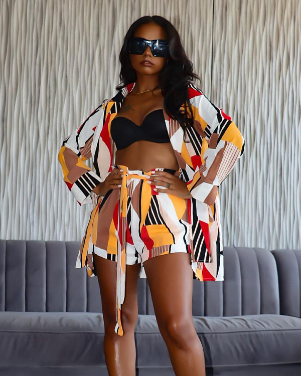 Long Sleeve Turn-down Collar Shirt Top Shorts Set ANDI-0803