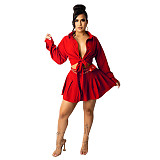 Long Sleeve Bandage Shirt Crop Top Mini Skirts Set CM-2153