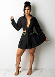 Long Sleeve Bandage Shirt Crop Top Mini Skirts Set CM-2153