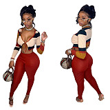 Long Sleeve Lace Up Crop Top Pencil Pants Set BN-9296