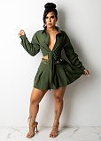 Long Sleeve Bandage Shirt Crop Top Mini Skirts Set CM-2153