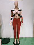 Long Sleeve Lace Up Crop Top Pencil Pants Set BN-9296