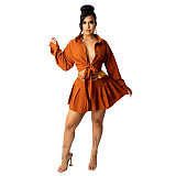 Long Sleeve Bandage Shirt Crop Top Mini Skirts Set CM-2153