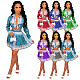 Print Turn Down Collar Shirt Pleated Skirt Set WSM-5276