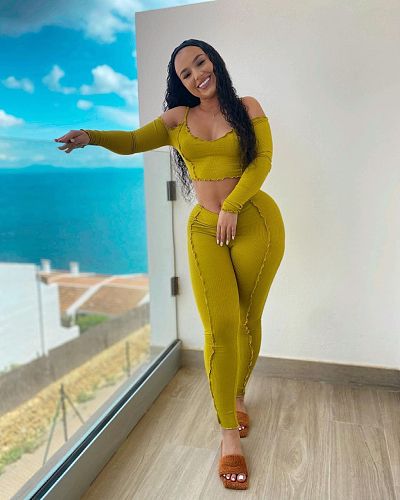 Solid Stitch Ribbed Long Sleeve Crop Top Pants Set SMD-82082