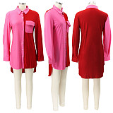Turn-Down Collar Patchwork Long Sleeve Irregular Shirt SFY-2133