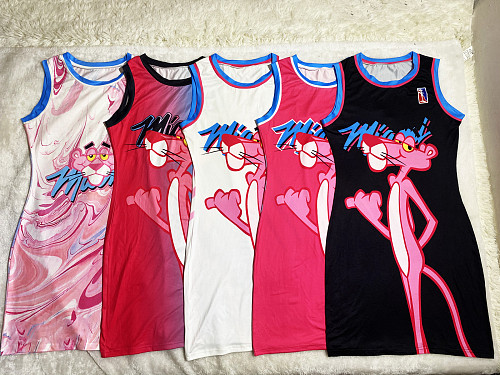 Pattern Print Sleeveless Basketball Jersey Dress SHD-9366