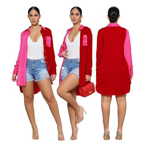 Turn-Down Collar Patchwork Long Sleeve Irregular Shirt SFY-2133