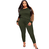 Leopard Print Patchwork Long Sleeve T-shirt Pants Set OSS-21279