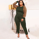 Leopard Print Patchwork Long Sleeve T-shirt Pants Set OSS-21279