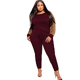 Leopard Print Patchwork Long Sleeve T-shirt Pants Set OSS-21279